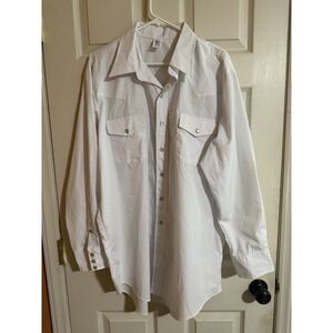 VTG Malco Modes‎ Western Pearl Snap Button Up White Shirt 18 35
